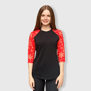 ILTEX Apparel Adult Clothing Snowflakes Gold Red Polyester Top
