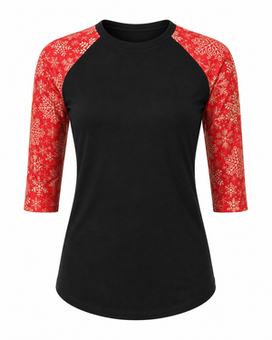 ILTEX Apparel Adult Clothing Snowflakes Gold Red Polyester Top