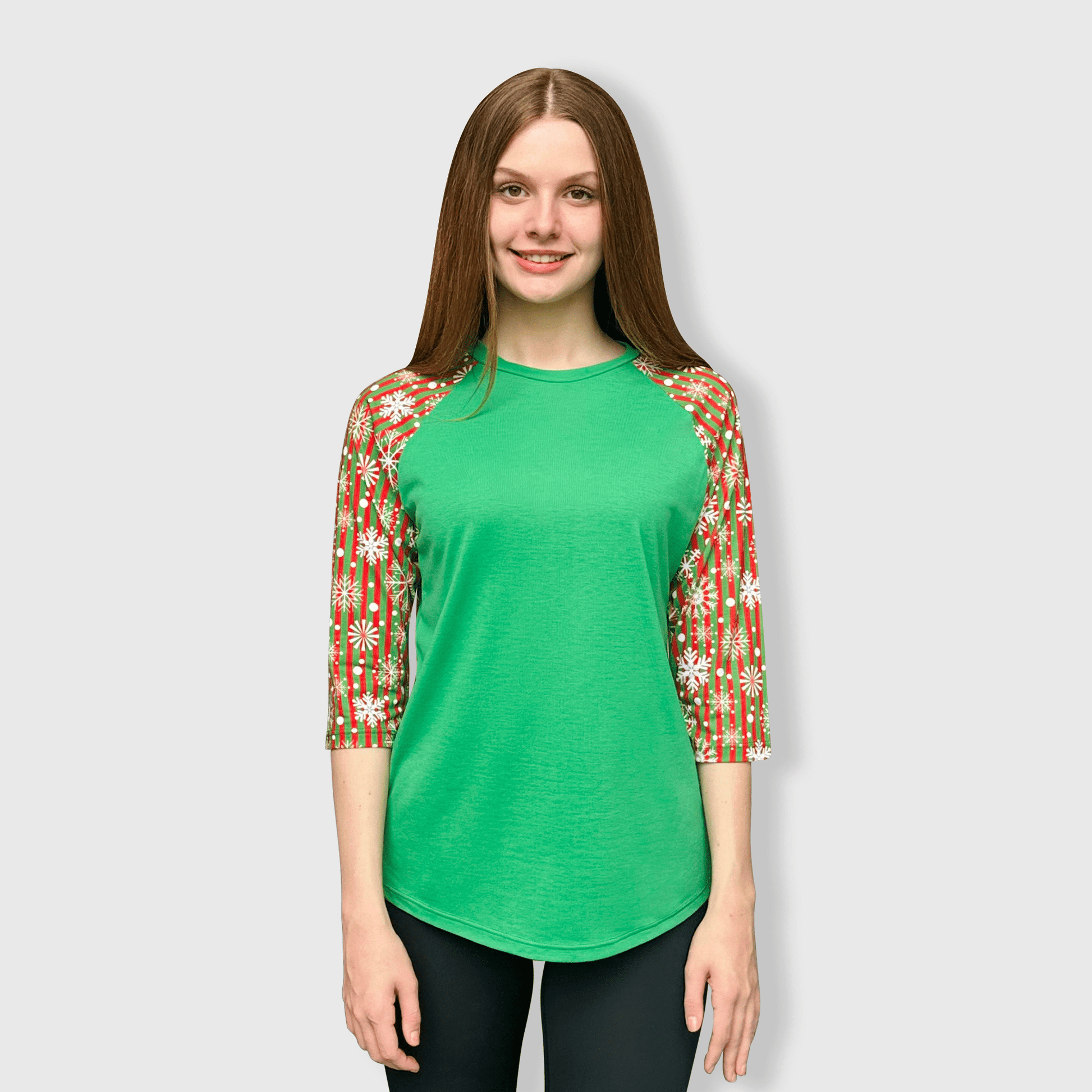 ILTEX Apparel Adult Clothing Snowflakes Striped Green Red Polyester Top