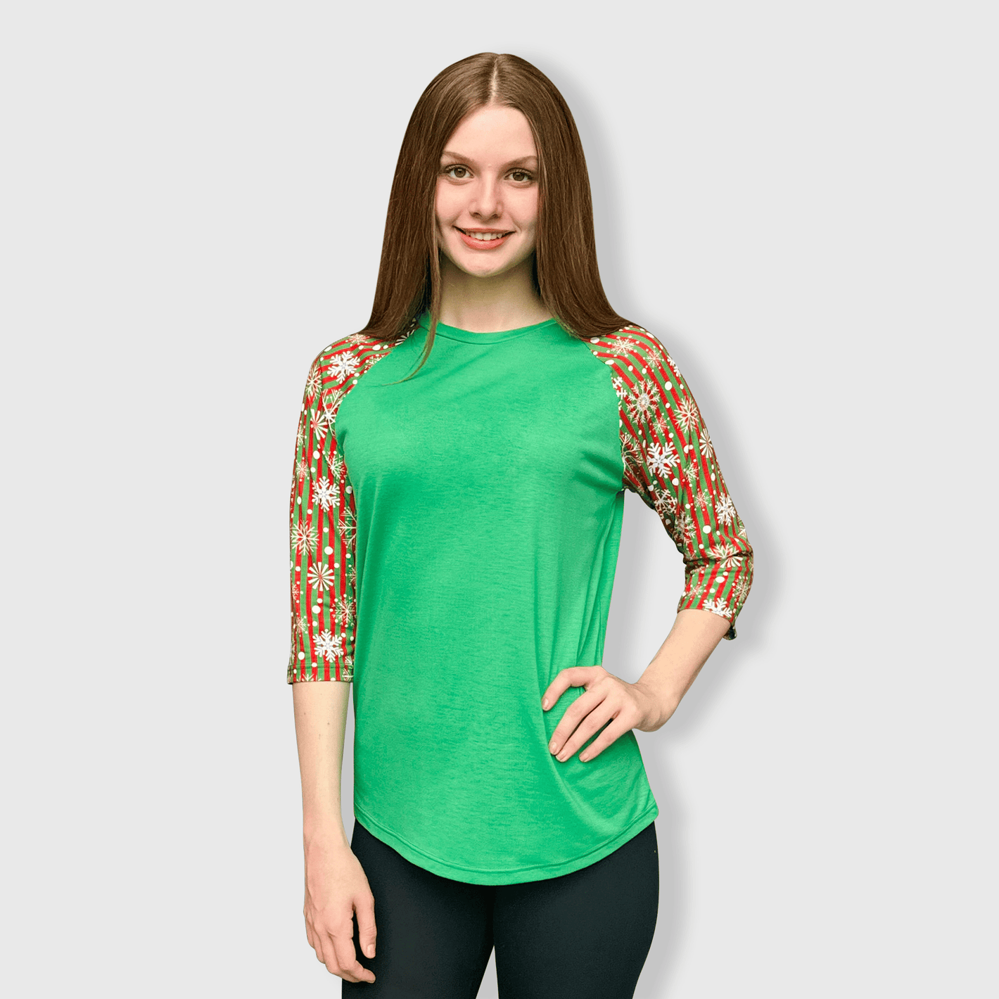 ILTEX Apparel Adult Clothing Snowflakes Striped Green Red Polyester Top