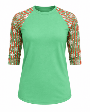 ILTEX Apparel Adult Clothing Snowflakes Striped Green Red Polyester Top