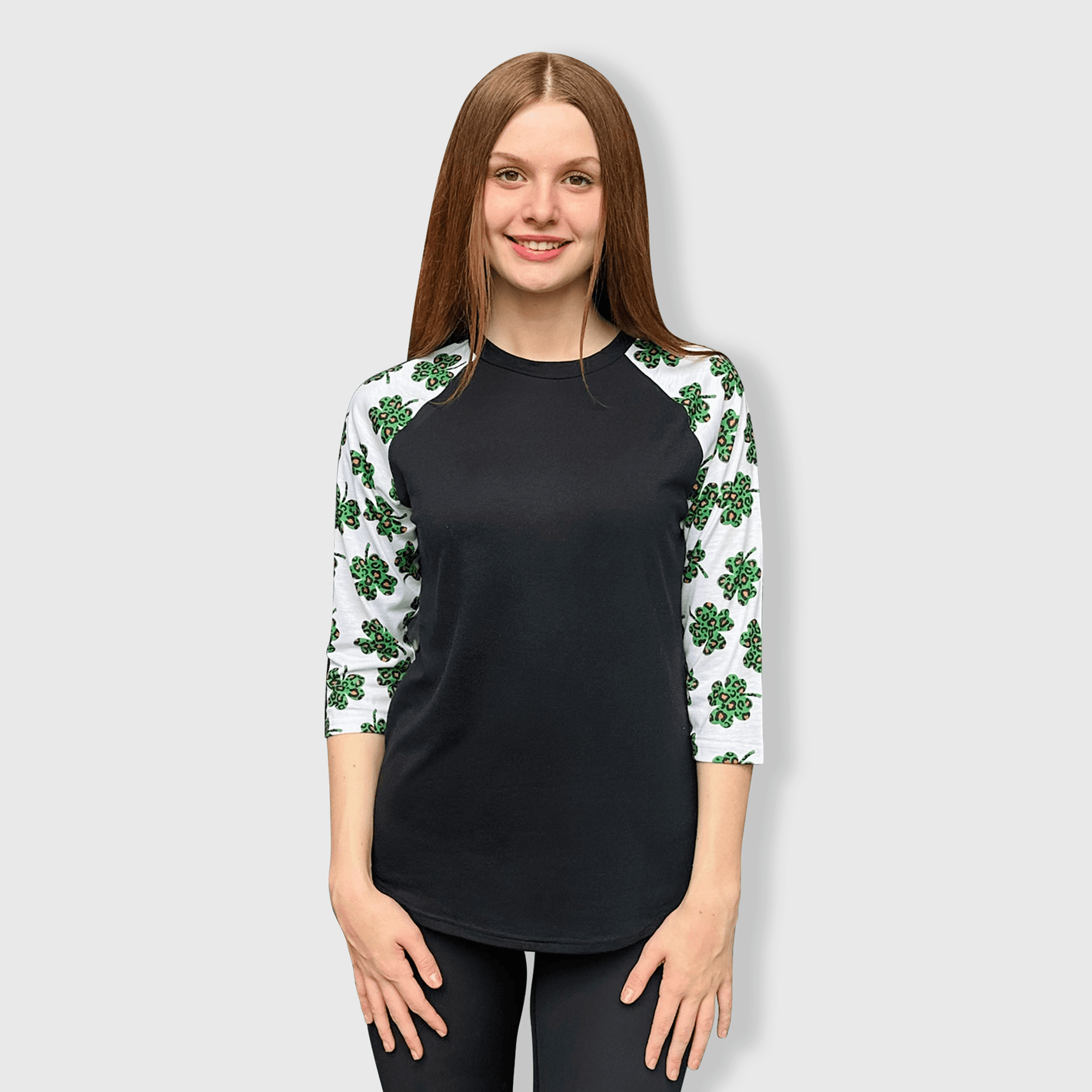 ILTEX Apparel Adult Clothing St. Patrick's Clover Cheetah Black Polyester Top