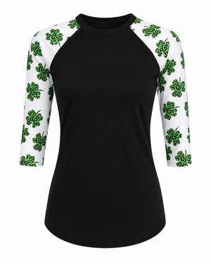 ILTEX Apparel Adult Clothing St. Patrick's Clover Cheetah Black Polyester Top