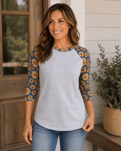 ILTEX Apparel Adult Clothing Sunflower Gray Teal Polyester Top