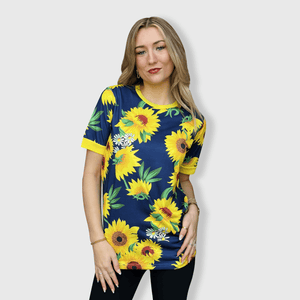 ILTEX Apparel Adult Clothing Sunflower Navy Short Sleeve Top