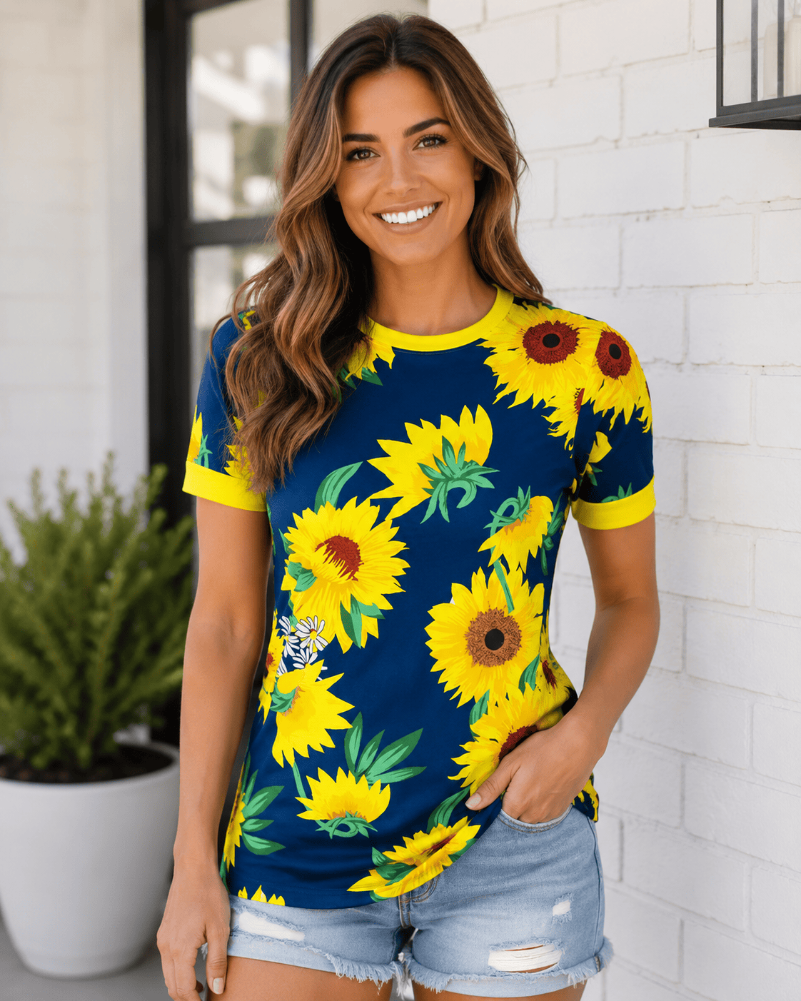 ILTEX Apparel Adult Clothing Sunflower Navy Short Sleeve Top