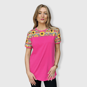 ILTEX Apparel Adult Clothing Sunflower Serape Cheetah Pink Short Sleeve Top