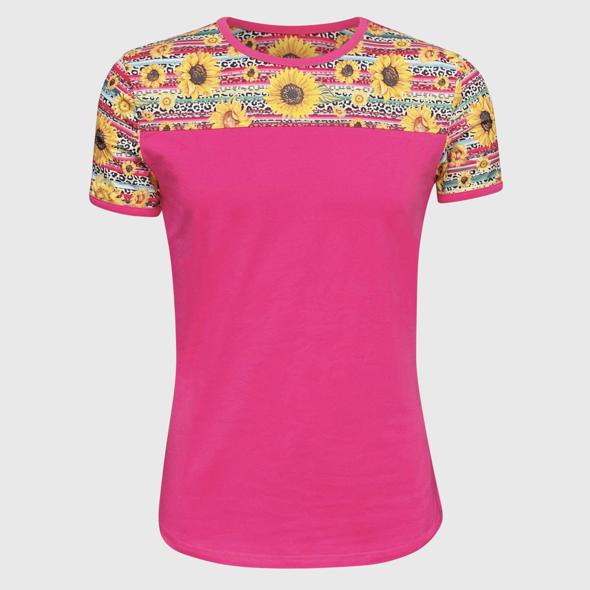 ILTEX Apparel Adult Clothing Sunflower Serape Cheetah Pink Short Sleeve Top