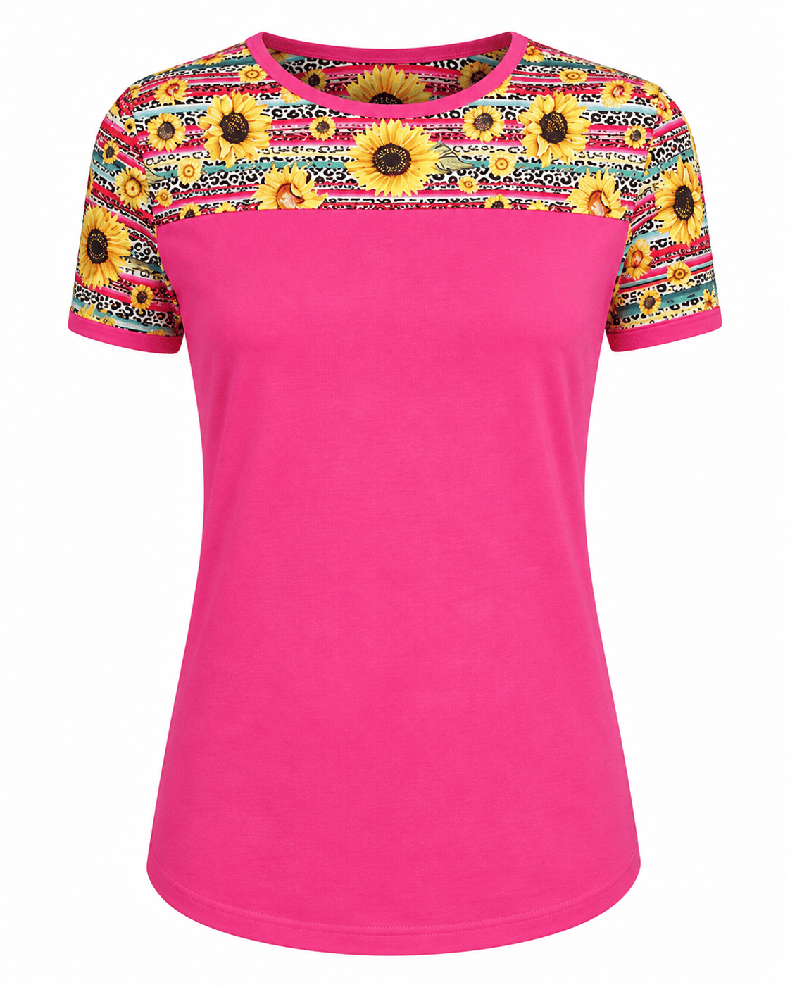 ILTEX Apparel Adult Clothing Sunflower Serape Cheetah Pink Short Sleeve Top