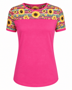 ILTEX Apparel Adult Clothing Sunflower Serape Cheetah Pink Short Sleeve Top
