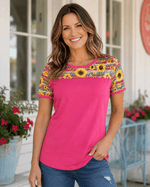 ILTEX Apparel Adult Clothing Sunflower Serape Cheetah Pink Short Sleeve Top