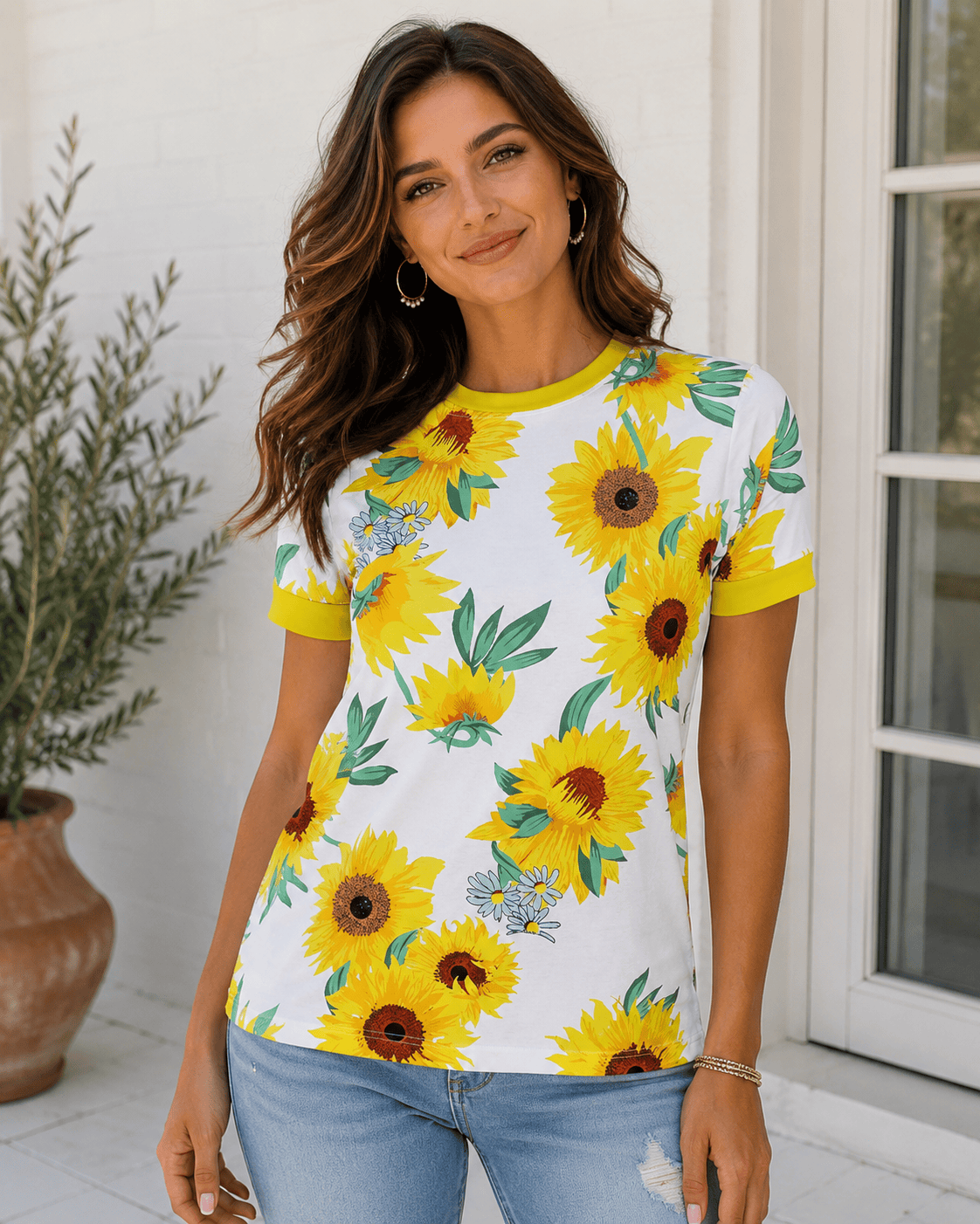 ILTEX Apparel Adult Clothing Sunflower White Short Sleeve Top
