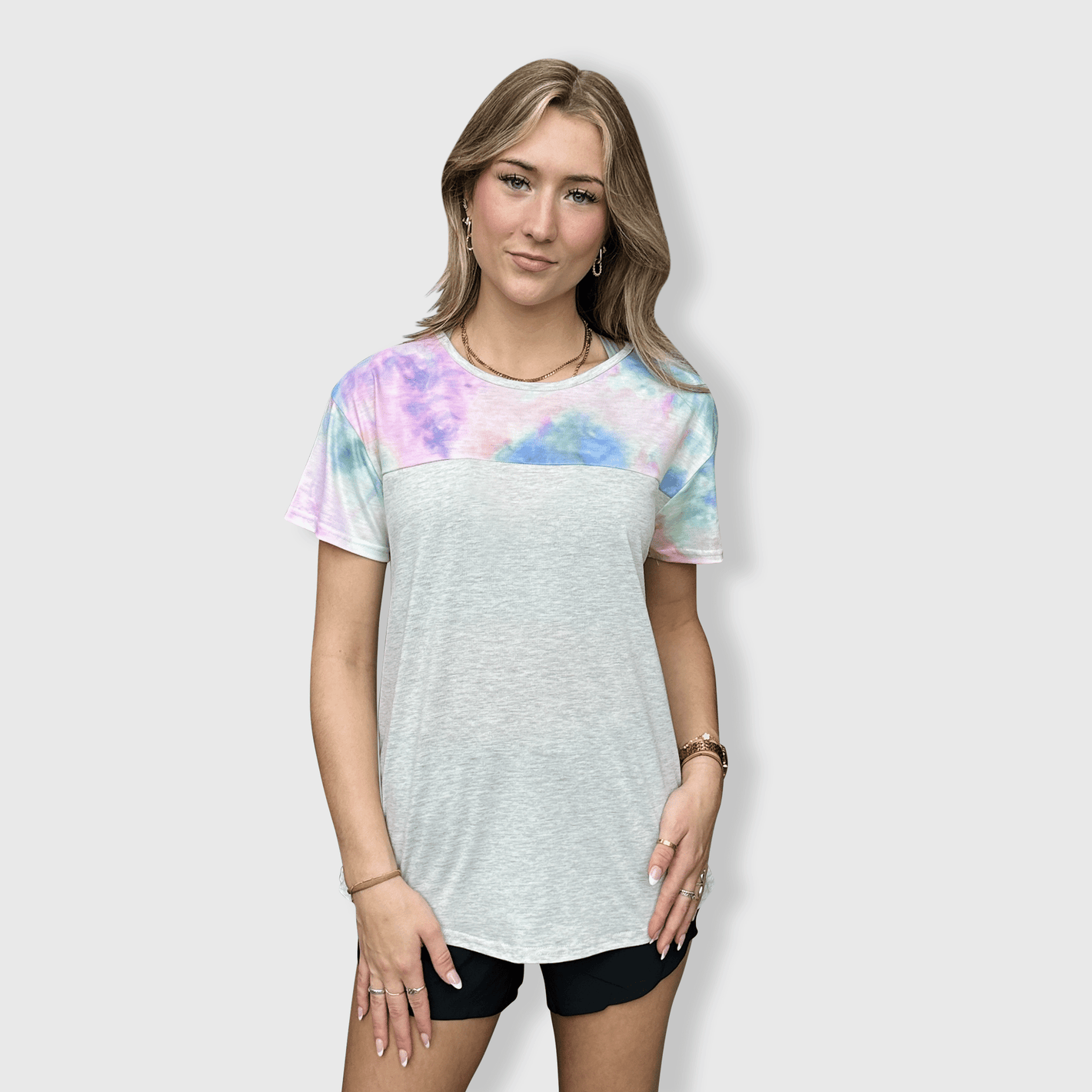 ILTEX Apparel Adult Clothing Tie Dye Pastel Gray Short Sleeve Top