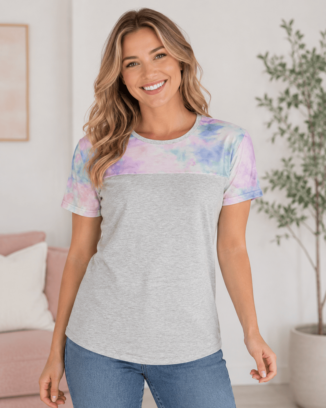 ILTEX Apparel Adult Clothing Tie Dye Pastel Gray Short Sleeve Top