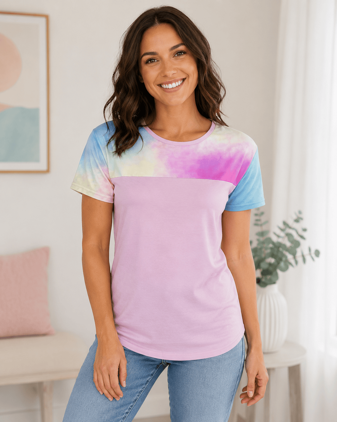 ILTEX Apparel Adult Clothing Tie Dye Pastel Pink Short Sleeve Top