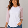 Baseball Polyester Raglan Tee - White Body - White/Light Pink