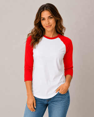 ILTEX Apparel Adult Clothing White/Red / Small Baseball Polyester Raglan Tee - White Body