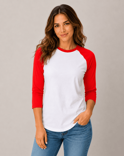 ILTEX Apparel Adult Clothing White/Red / Small Baseball Polyester Raglan Tee - White Body