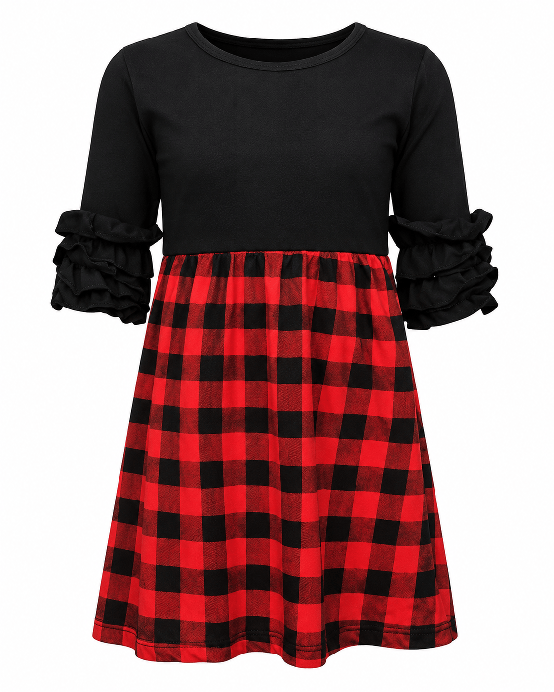 ILTEX Apparel Black Red Plaid Two Tone Dress Kids