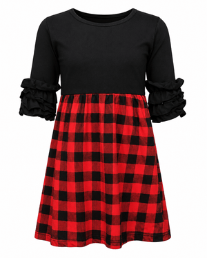 ILTEX Apparel Black Red Plaid Two Tone Dress Kids