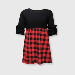 ILTEX Apparel Black Red Plaid Two Tone Dress Kids