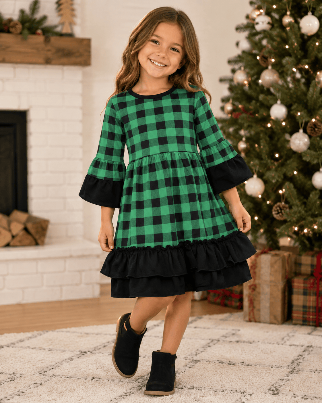 ILTEX Apparel Buffalo Plaid Green Dress Kids