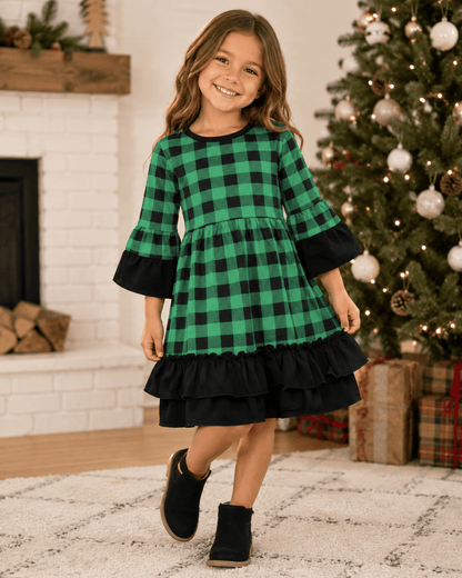 ILTEX Apparel Buffalo Plaid Green Dress Kids