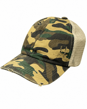 ILTEX Apparel Camo Green Torn Style Cap