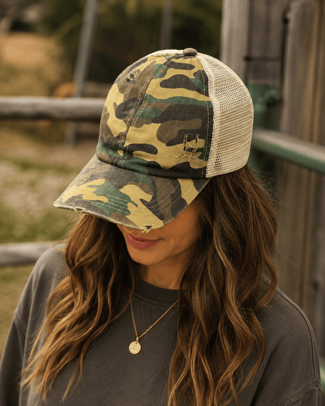 ILTEX Apparel Camo Green Torn Style Cap