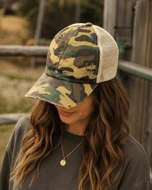 ILTEX Apparel Camo Green Torn Style Cap