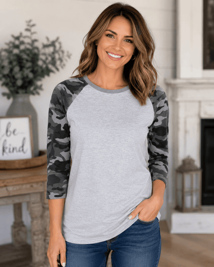 ILTEX Apparel Camouflage Raglan Camouflage Gray Black Camo Top