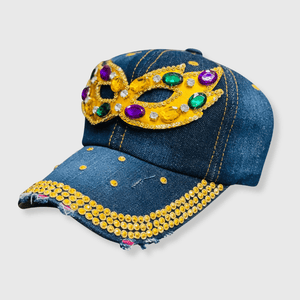 ILTEX Apparel Caps HT1003 - Mardi Gras Mask Glittery Denim Cap