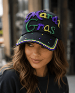 ILTEX Apparel Caps HT1006 - Mardi Gras Black Glittery Hat