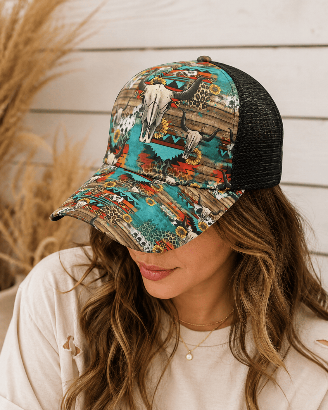 ILTEX Apparel Caps Steer Skull Cheetah Aztec Cap