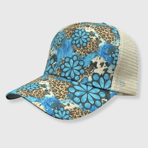 ILTEX Apparel Caps Turquoise Cheetah Cow Cap