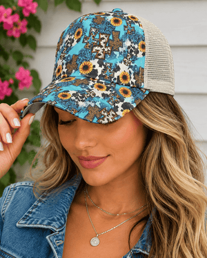ILTEX Apparel Caps Turquoise Cross Printed Cap