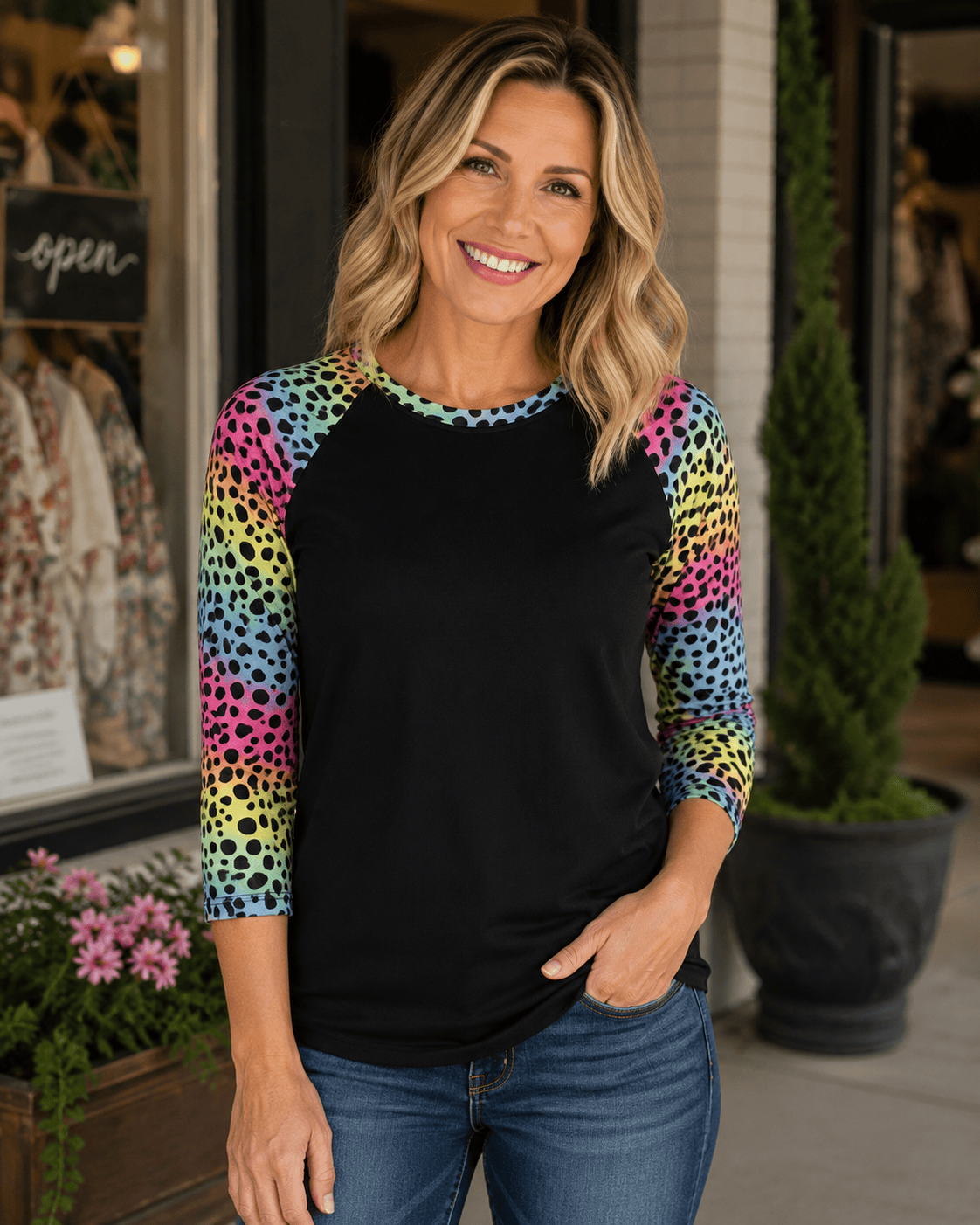 ILTEX Apparel Cheetah Colorful Black Top