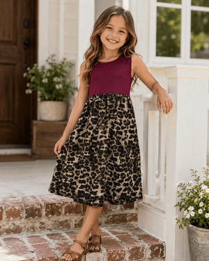 ILTEX Apparel Cheetah Maroon Maxi Dress Kids