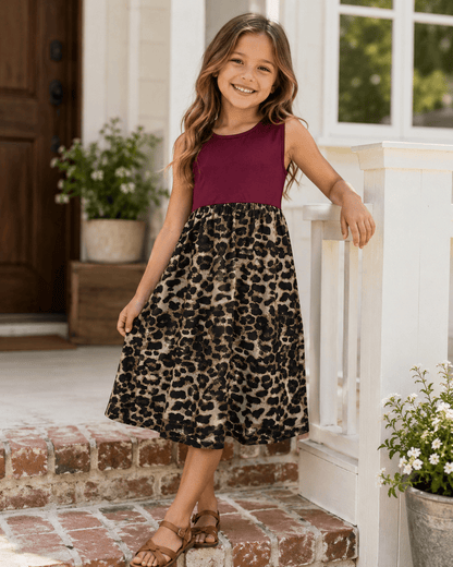 ILTEX Apparel Cheetah Maroon Maxi Dress Kids