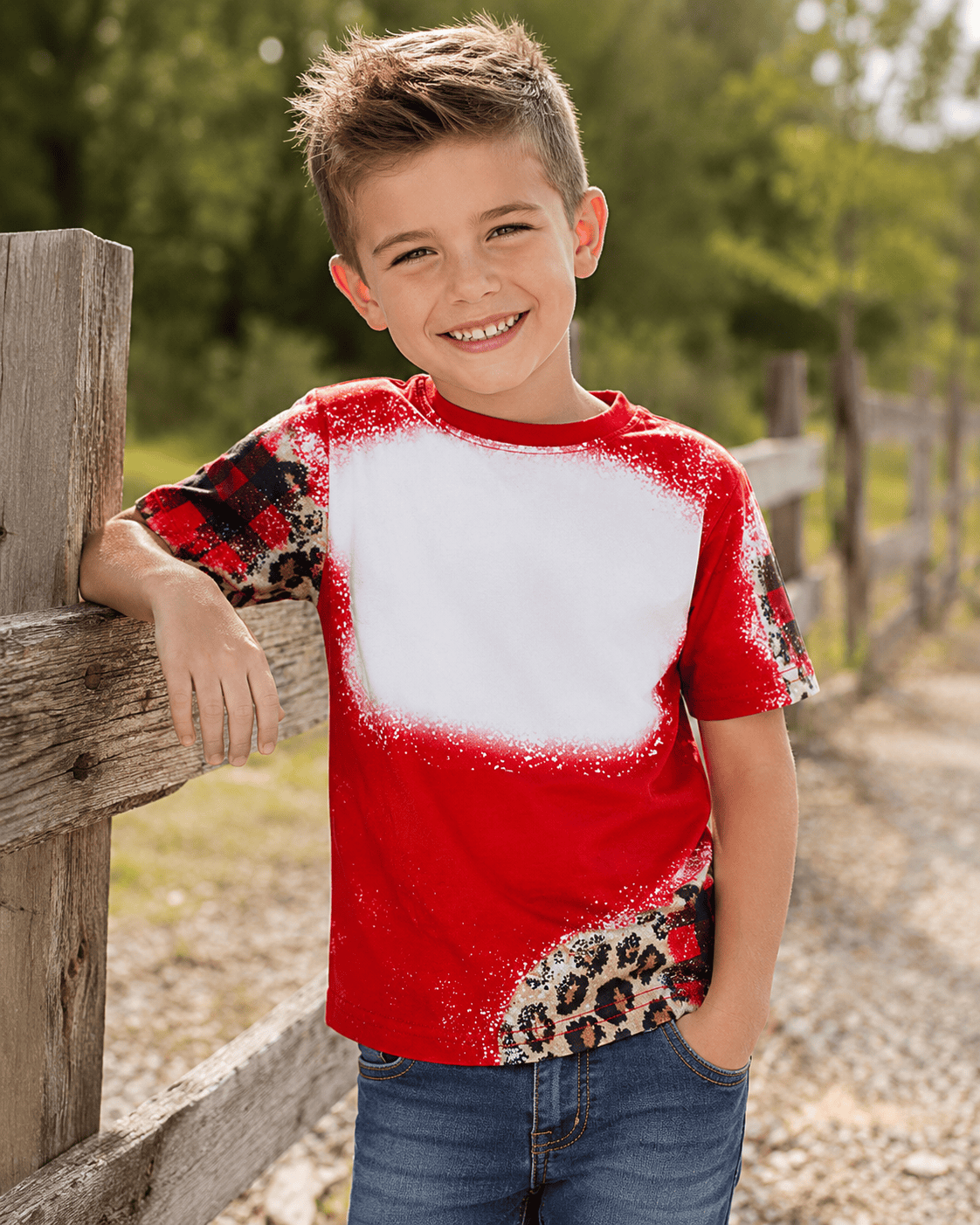 ILTEX Apparel Cheetah Plaid Red Faux Bleached Kids Top