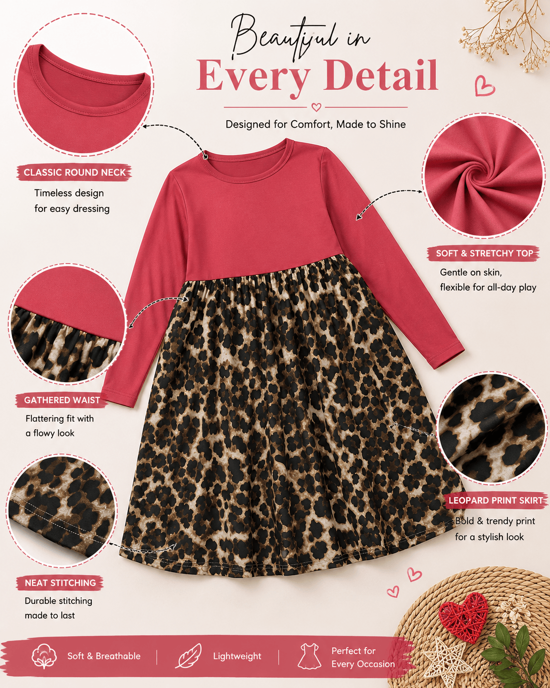 ILTEX Apparel Cheetah Red Long Sleeve Maxi Dress Kids
