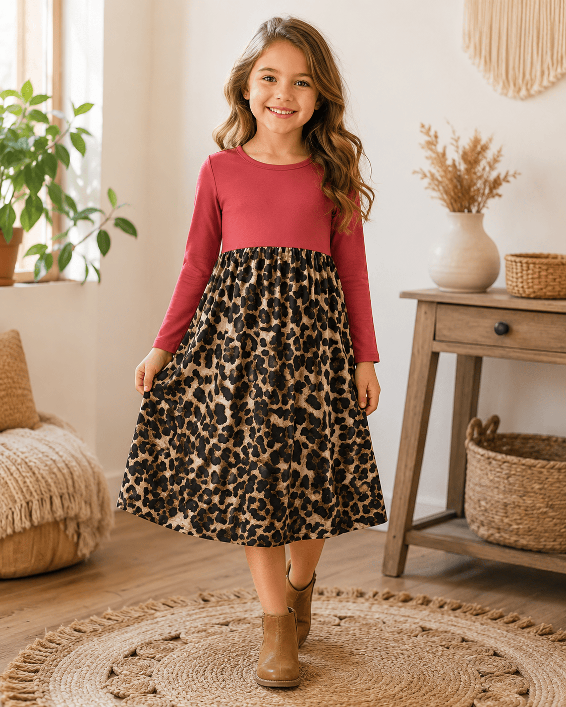 ILTEX Apparel Cheetah Red Long Sleeve Maxi Dress Kids