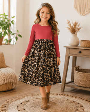 ILTEX Apparel Cheetah Red Long Sleeve Maxi Dress Kids