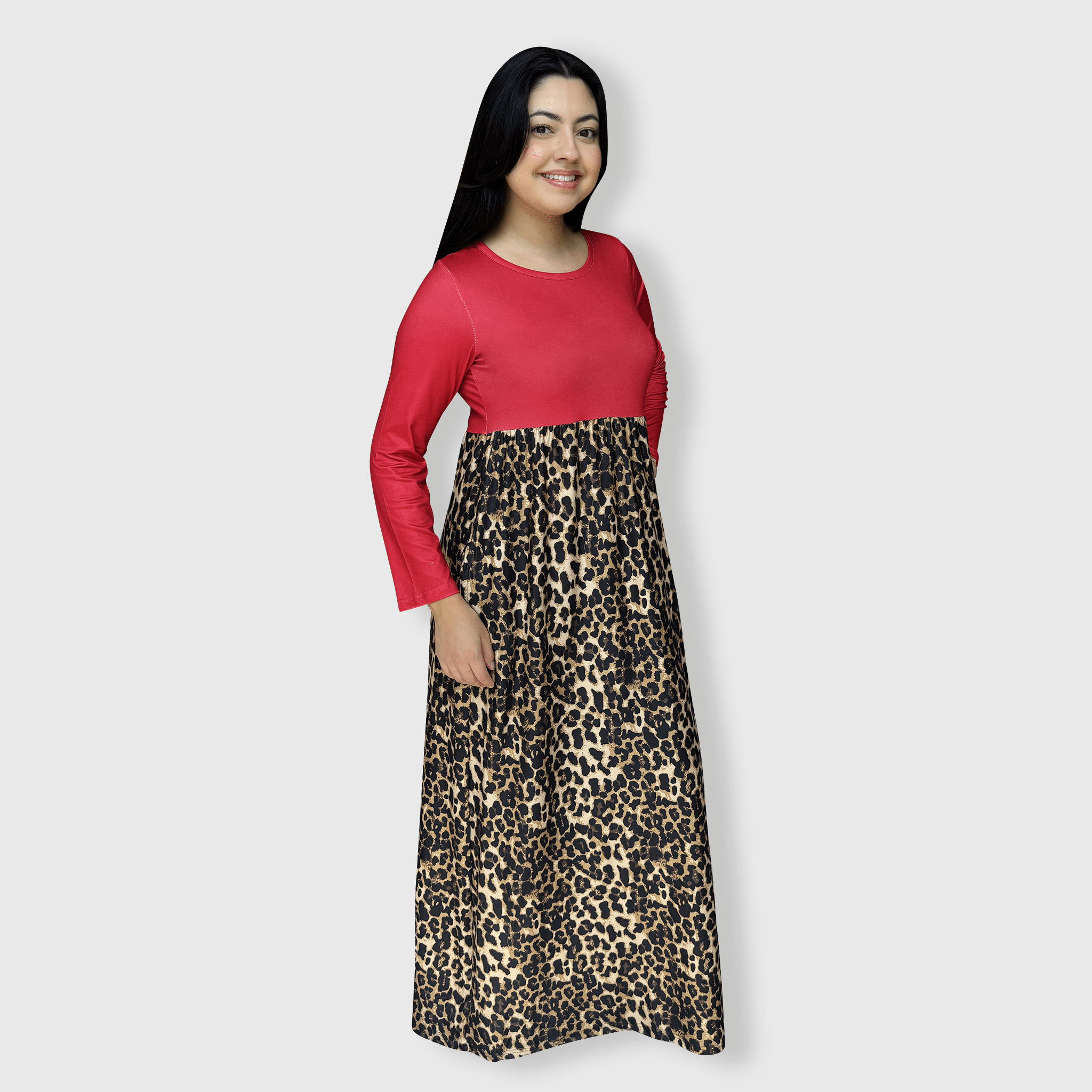 ILTEX Apparel Cheetah Red Long Sleeve Maxi Dress Women
