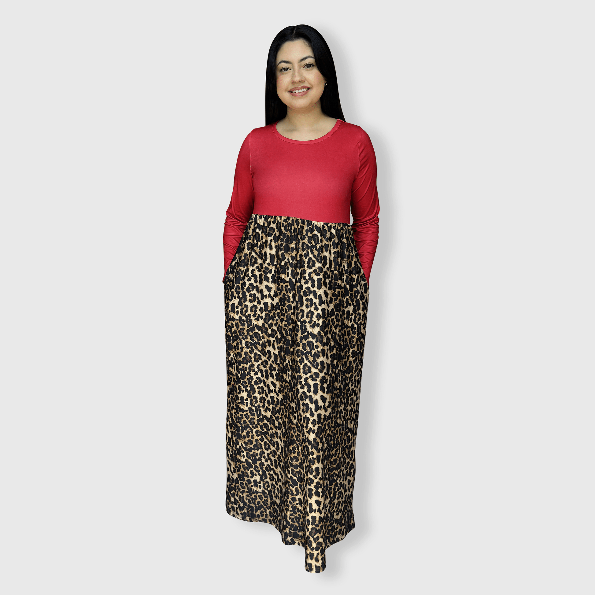 ILTEX Apparel Cheetah Red Long Sleeve Maxi Dress Women