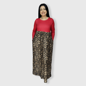 ILTEX Apparel Cheetah Red Long Sleeve Maxi Dress Women