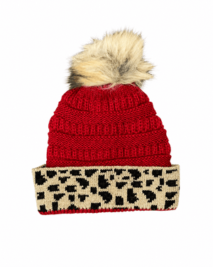 ILTEX Apparel Cheetah Red Pom Pom Beanie