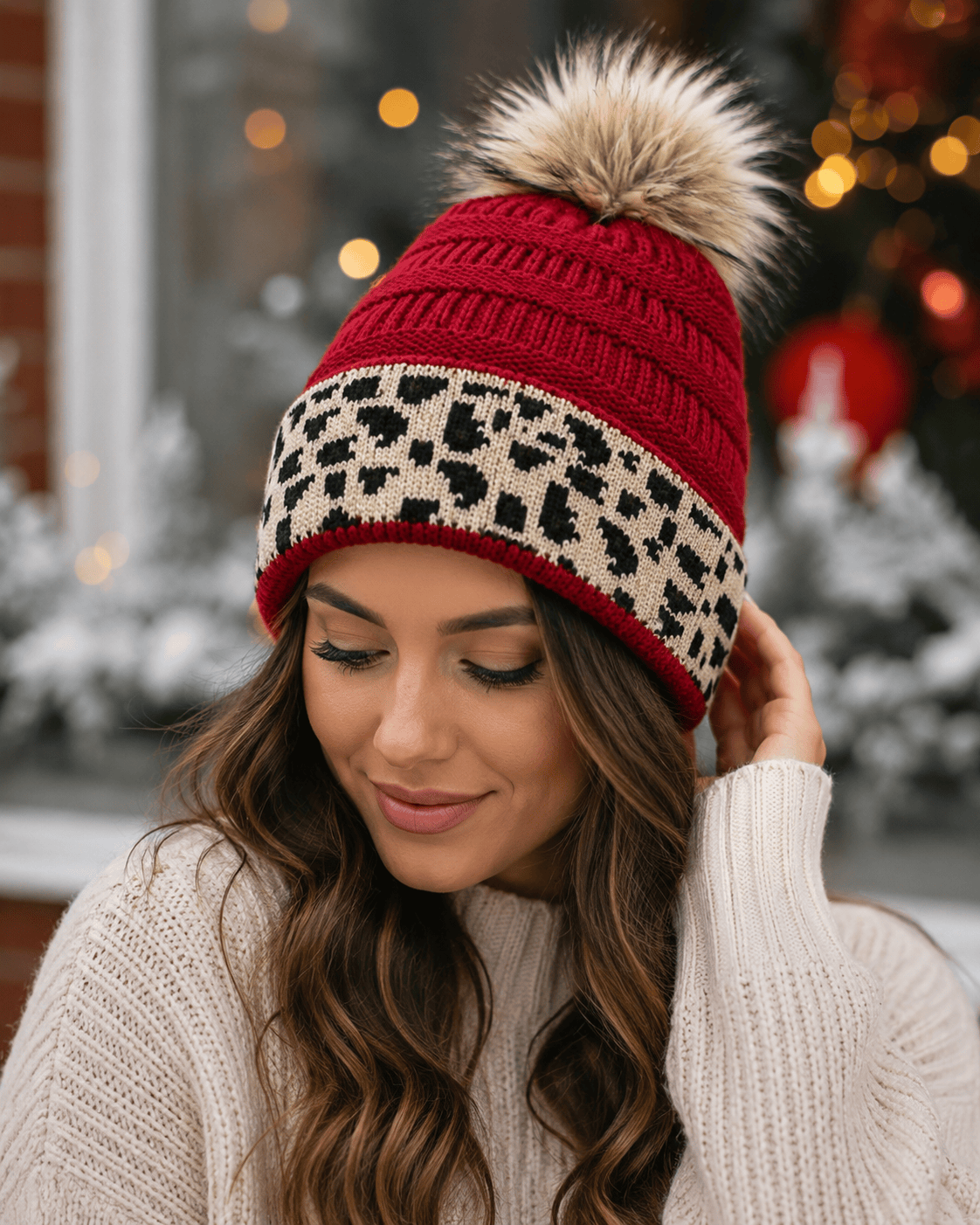 ILTEX Apparel Cheetah Red Pom Pom Beanie