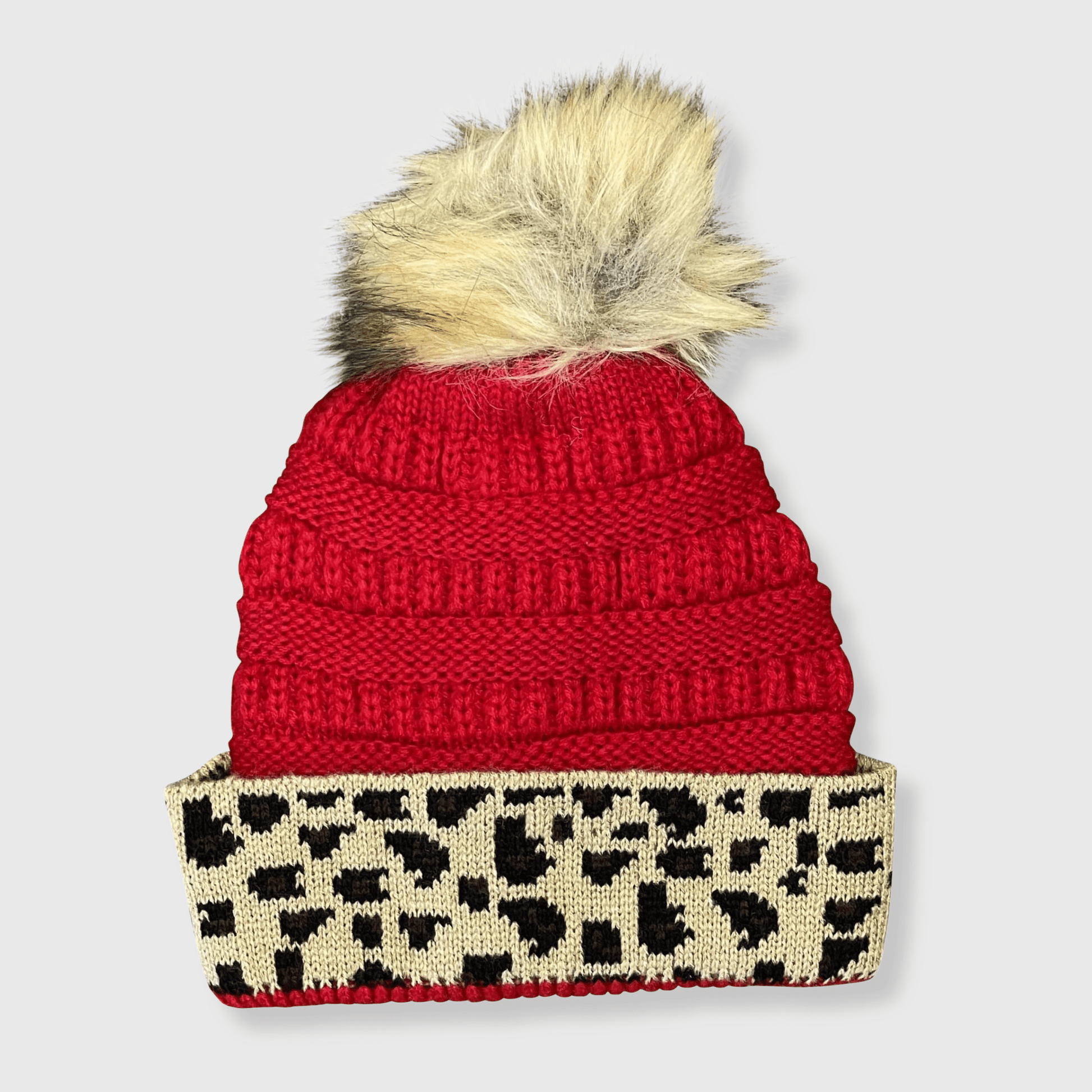 ILTEX Apparel Cheetah Red Pom Pom Beanie