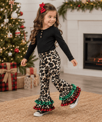 ILTEX Apparel Cheetah Ruffle Green Red Plaid Pants